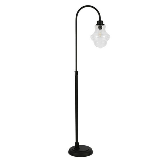 Evelyn&Zoe Sara 70" Tall Floor Lamp with Glass Shade, Blackened Bronze/Seeded