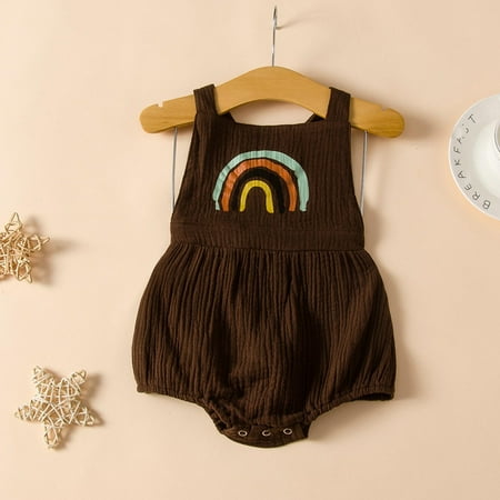 

EQWLJWE Newborn Infant Baby Girls Rainbow Printed Cotton and Linen Bodysuit Romper Set Girls Harness Holiday Clearance