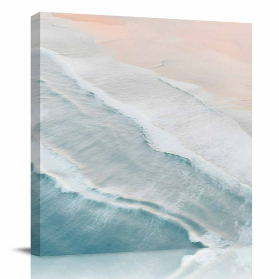 Canvas Print Wall Art Oil Paintings Coastal Beach Sea Wave Ocean Picture Prints Artwork for Living Room Kitchen Bathroom Bedroom,Stretched and Framed Ready to Hang,Boho Blue Gradient