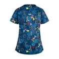 thumbnail image 3 of Print Scrub Tops Women Breathable Printed V Neck Plus Size Workwear Shirt Short Sleeve Professionals Soft Stretch T-Shirts with Pockets blue XX-Large, 3 of 4