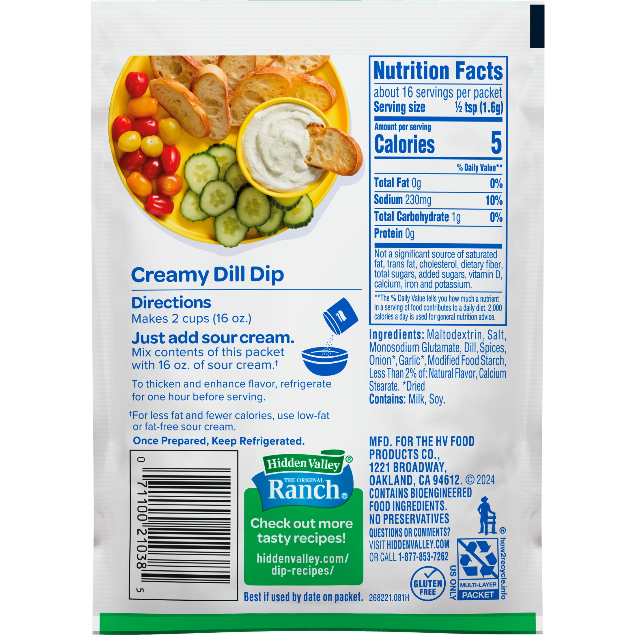 Hidden Valley Creamy Dill Ranch Dip Mix, 0.9 oz Packet