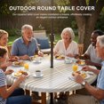 thumbnail image 3 of Round Outdoor Tablecloth with Umbrella Hole and Zipper, Beige Striped Tablecloth with Elastic Waterproof, Beige Ombre Farmhouse Stripes Patio Table Covers for 31" - 35" Picnic Pool Tables, 3 of 9