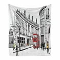 thumbnail image 1 of City Soft Flannel Fleece Throw Blanket, Sketch of Urban View from London Piccadilly with People Famous Bus and Buildings, Cozy Plush for Indoor and Outdoor Use, 50" x 60", Multicolor, by Ambesonne, 1 of 6