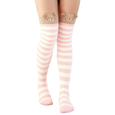 

Qxutpo Womens Socks Fuzzy Over Knee Cartoon Thigh High Home Winter Warm High Leggings Warm Socks