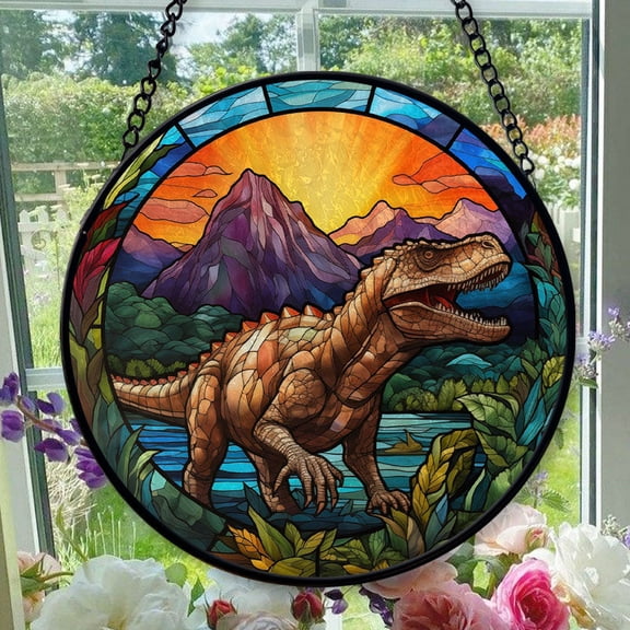 Hanging Stained Glass for Windows Roaring Dinosaur - Stained Glass for Windows Roaring Dinosaur, Festival Gift Ornament, Year-Round Decorative Piece, Home Wall & Window Art