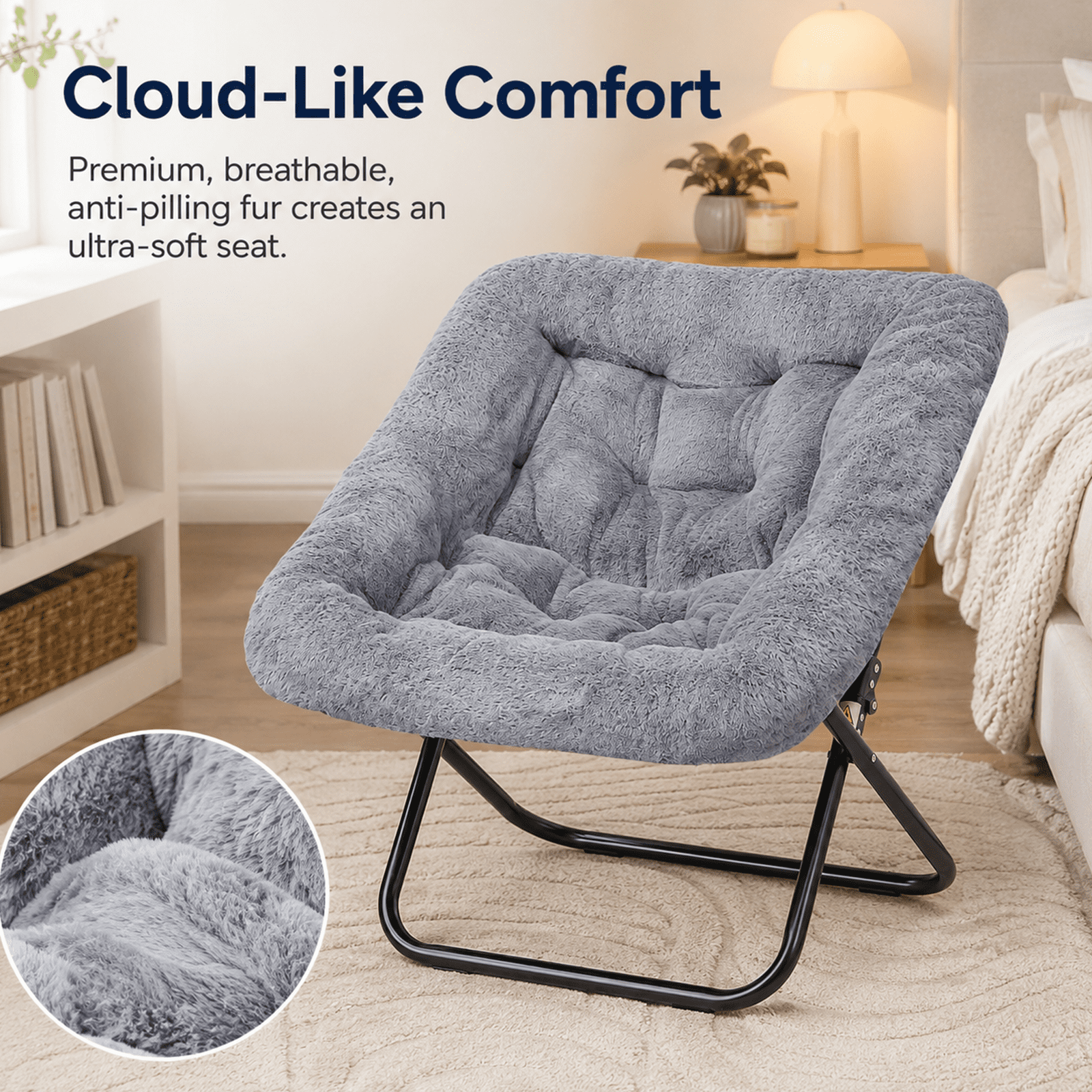 Alvantor Comfy Chair for Adults, Soft Faux Fur Folding Lounge, Flexible Reading Chair for Teens, Large Size Foldable Chair for Living Room Dorm Rooms
