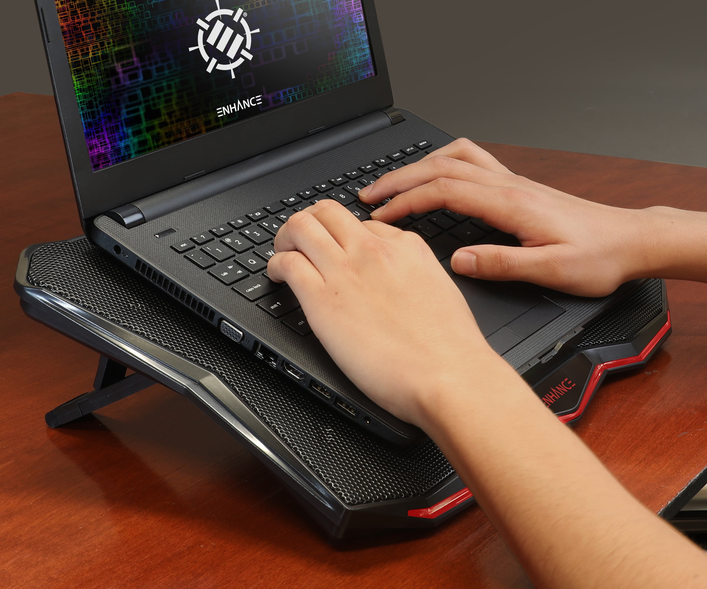ENHANCE Cryogen 5 Gaming Laptop Cooling Pad Stand, Adjustable Height, USB Ports, 800 RPM - Red