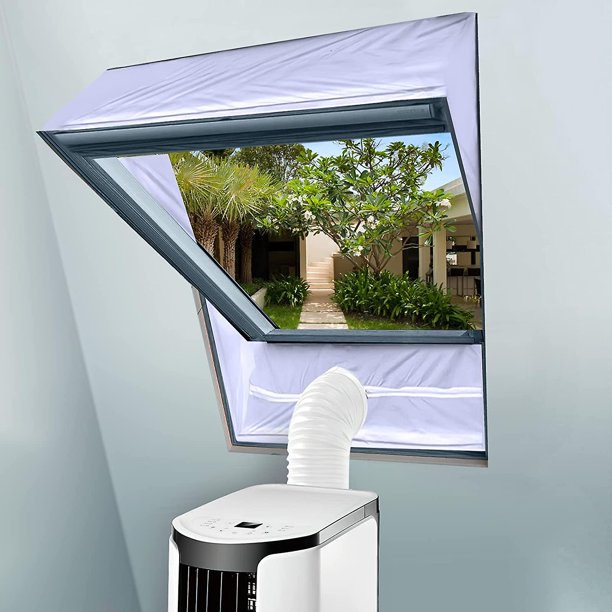 Sello de ventana para aire acondicionado móvil, tela de aislamiento de ventana de pivote central, perímetro de hasta 460 cm, apto para todas las unidades de aire acondicionado móviles(2