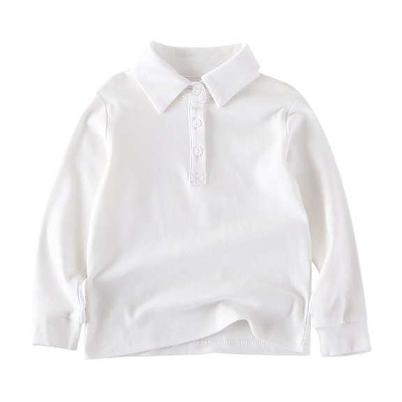 Zwiiyzr Boys Girls Long Sleeve Collared Shirts Button Down Soft School Uniform for Kids White