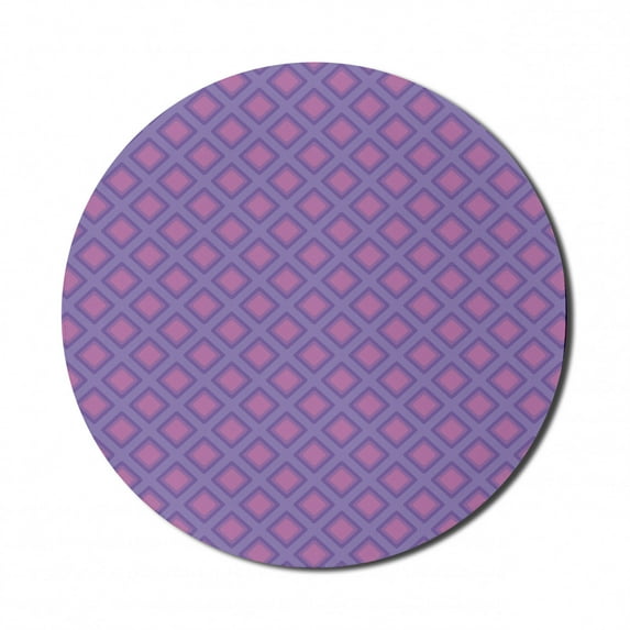 Geometric Mouse Pad for Computers, Diagonal Style Modern Pattern with Squares in Synthwave Tones Print, Round Non-Slip Thick Rubber Modern Mousepad, 8" Round, Pink Violet and Lavender, by Ambesonne