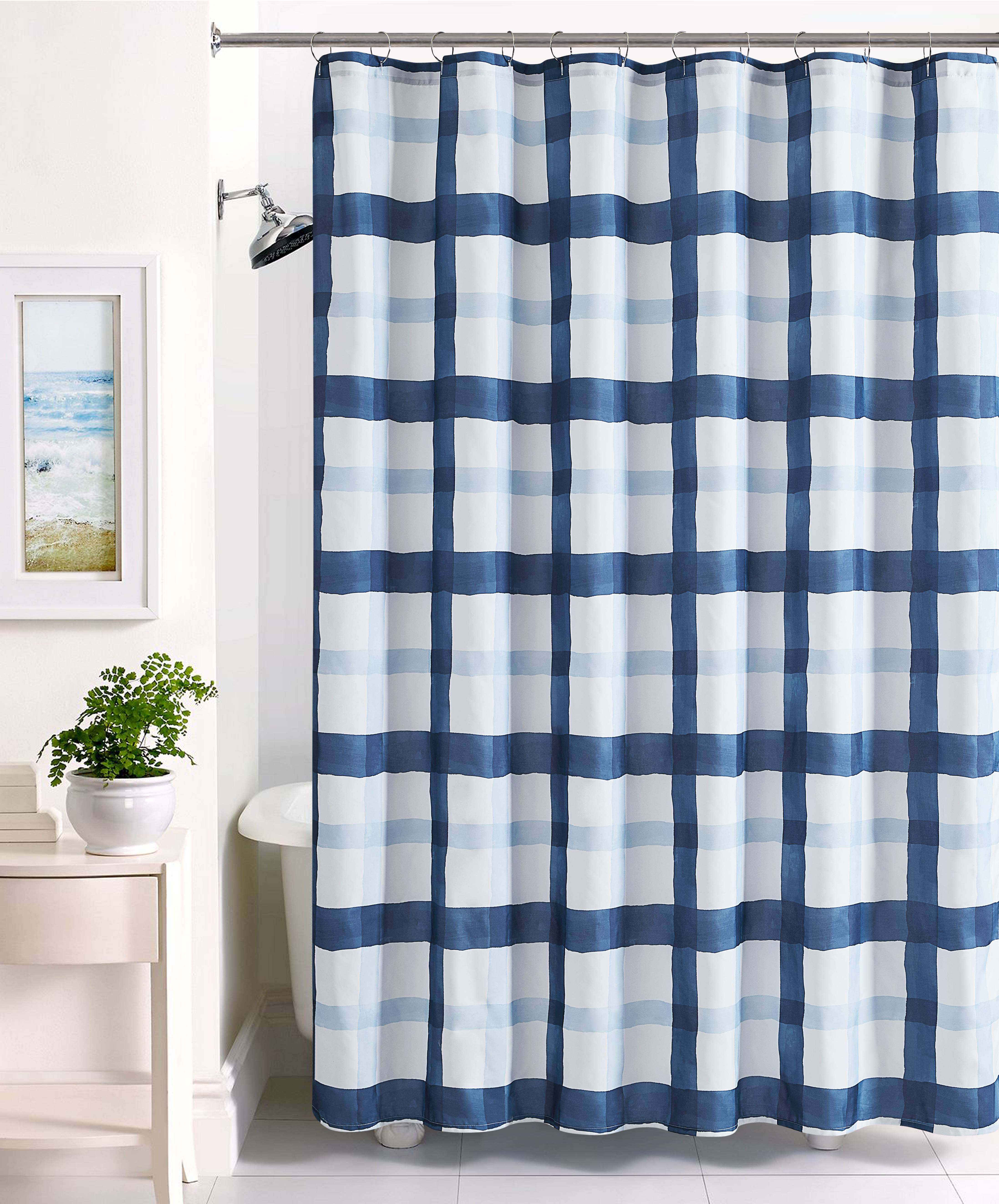 Mainstays Watercolor Plaid Polyester Shower Curtain, 70x72 Walmart
