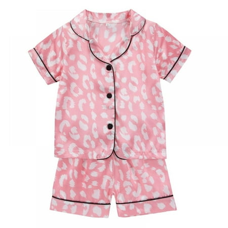 

Baozhu Kids Toddler Baby Girl Boy Satin Pajamas Set Short Sleeve Button Down Pajama Shirt Top+Shorts Bottoms Sleepwear Outfits (1-6T)
