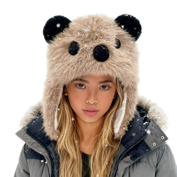 Womens Winter Hats Beanie Hats for Women Unisex Bear Hat Warm Winter Ear Cap Cozy Windproof Outdoor Headwear