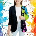 thumbnail image 2 of Byoo Little Girls Neon Paint Splatter Blazers Jacket Open Front Long Sleeve Soft Blazer Coat Bold Bubble Dot Daily Casual Blazer Tops, 2 of 4