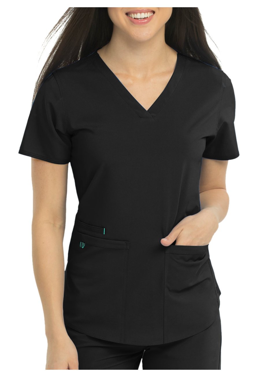 Med Couture Energy Damen-Scrub-Oberteil – Racerback, V-Ausschnitt, Mit Taschen, Aus Stretch-Jersey, Größen XS-5X