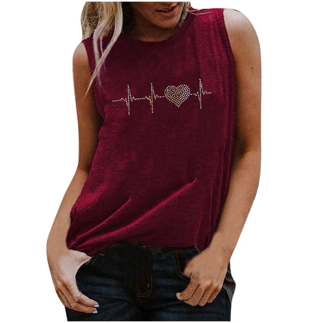 Pompotops Colorful Reflective Sequins Ladies Round Neck Loose Top Sleeveless T-shirt
