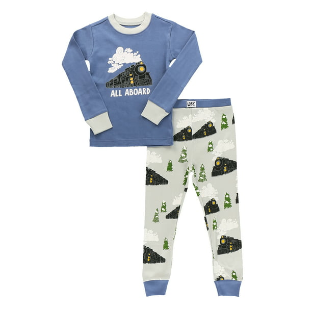 LazyOne Warm Long-Sleeve PJ Sets for Girls and Boys, All Aboard Blue ...
