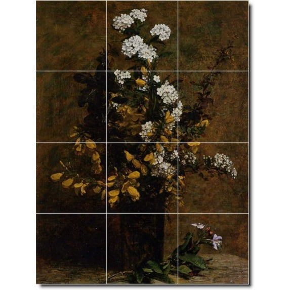 Ceramic Tile Mural-Henri Fantin-Latour Flowers Painting 90. 18" w x 24" h using (12) 6 x 6 ceramic tiles