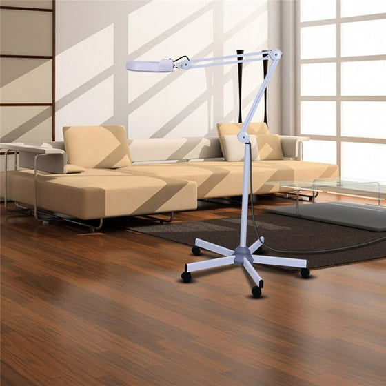 Yosoo Adjustable Rolling Floor Stand Magnifier Light Magnifying Lamp Led Glass Salon 5x Magnified Mirror With Wheels White