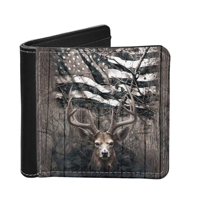 Cartera de piel de ciervo con diseño de bandera americana para hombre con tapa LED