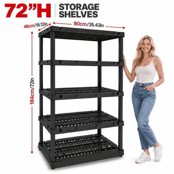 72"H 5-Tier Plastic Shelving Unit