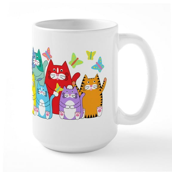 CafePress - Mug_Colorfu Cats Mugs - 15 oz Ceramic Large White Novelty Mug