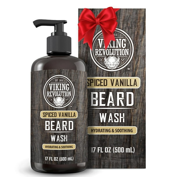 Jabón de barba Viking Revolution Spiced Vanilla para hombre con aceite de argán y aceite de jojoba - Champú suavizante y fortalecedor con aceite - Cuidado de la barba para evitar la caspa y la picazón
