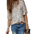 thumbnail image 3 of Sonducket Tops de lentejuelas de verano para mujer de nailon brillan y brillan en cualquier fiesta blusas de manga corta brillantes camiseta Prendas para la parte del cuerpo, 3 of 6
