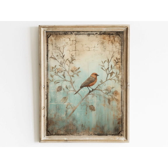 Bird Wall Art, Rustic Wall Decor, Nature Print, Vintage Botanical Home Decor, Bird In A Tree Print, Animal Art Print Wall Art, Modern Wall Decor, 8x12 UNFRAMED