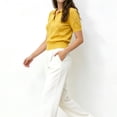thumbnail image 4 of Women'S Short Sleeve Po-Lo Sweater Knit V Neck Pullover Shirt Summer Top Ginger Yellow XL, 4 of 7