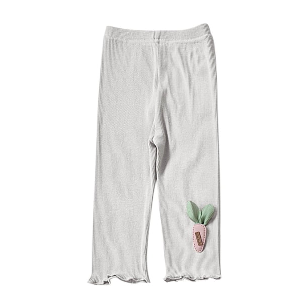 Odeerbi 1-7 Años Niñas Mallas de Punto de Canalé Con Ribete de Lechuga Mallas Elásticas Capris Pantalones de Verano Casual Cintura Elástica Pantimedias Recortadas