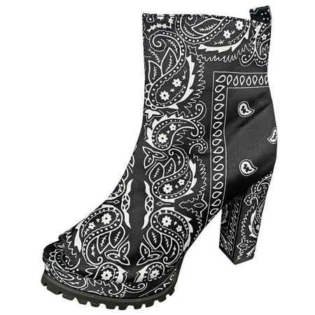 

jsaierl Autumn And Winter Print Short Boots Fish Mouth Super High Heel Fashion Boots