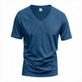 thumbnail image 2 of Mens V Neck T Shirts Short Sleeve Lightweight Breathable Tshirts Summer Casual Fashion Solid Color Classic Fit T Shirt Blue M, 2 of 4