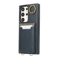 thumbnail image 7 of Wallet Back Case for Samsung Galaxy S22 Ultra with Wrist Strap, Stylish Magnetic Card Holder Finger Ring Kickstand PU Leather Lanyard Shockproof Slim Phone Case for Samsung Galaxy S22 Ultra, Blue, 7 of 7
