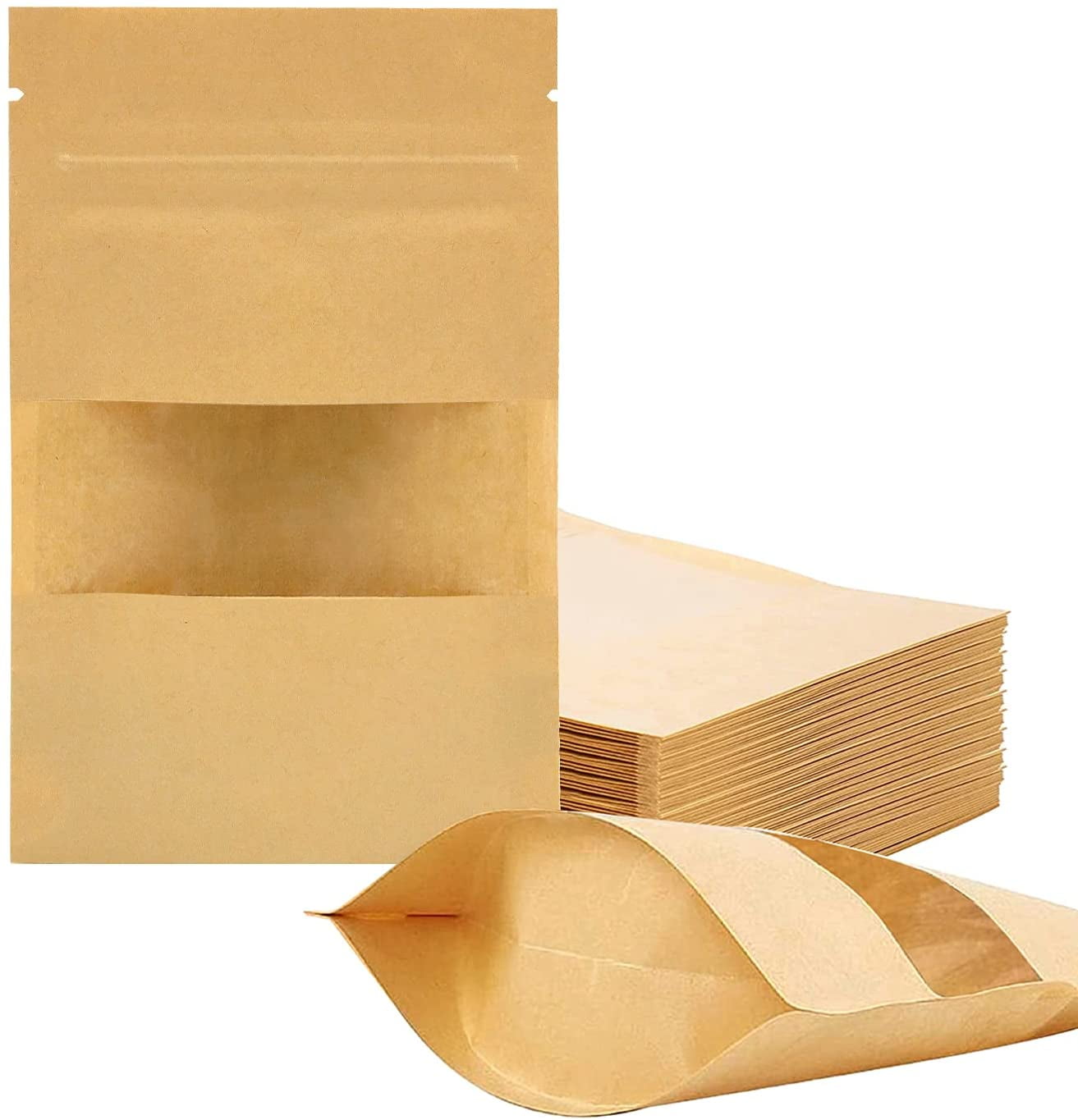 KRAFT PAPER BAG PACKETS STAND UP POUCH ZIP LOCK RESEALABLE HEAT SEAL BROWN WHITE 