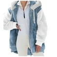 thumbnail image 2 of Femmes Contraste Couleur Manteau Moelleux Mi Longueur Pardessus Fermeture Éclair Manchette vers le Bas Cardigan Mode Automne Outwear Capuche Veste à Manches Longues, 2 of 7