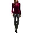 thumbnail image 2 of INSPIRE CHIC Women's Mesh Panel Swiss Dots V-Cut Neck Patchwork Long Sleeve Top L Wine Red, 2 of 6