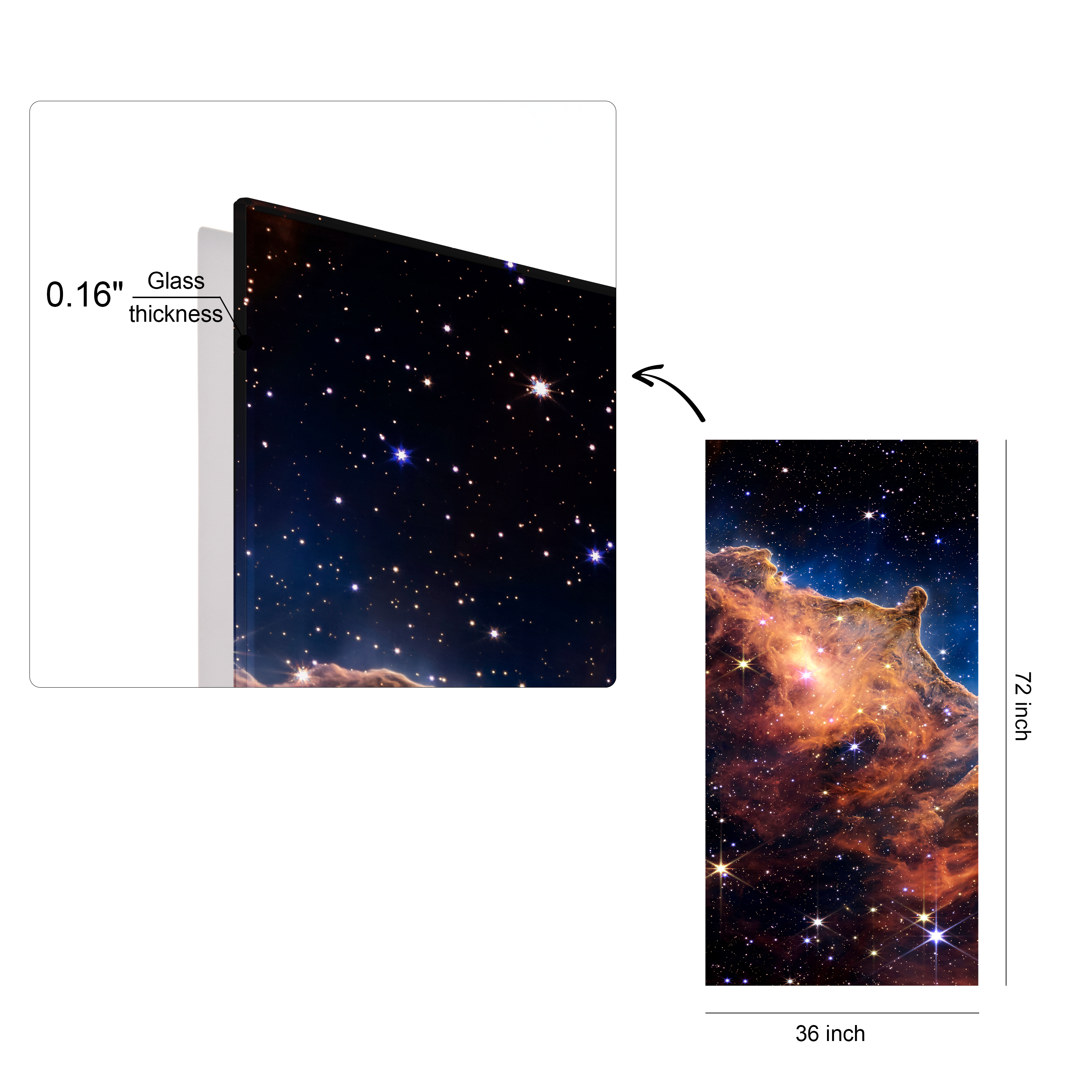 "Mountains of the Carina Nebula A" Frameless Free Floating Reverse Printed Tempered Glass Wall Art