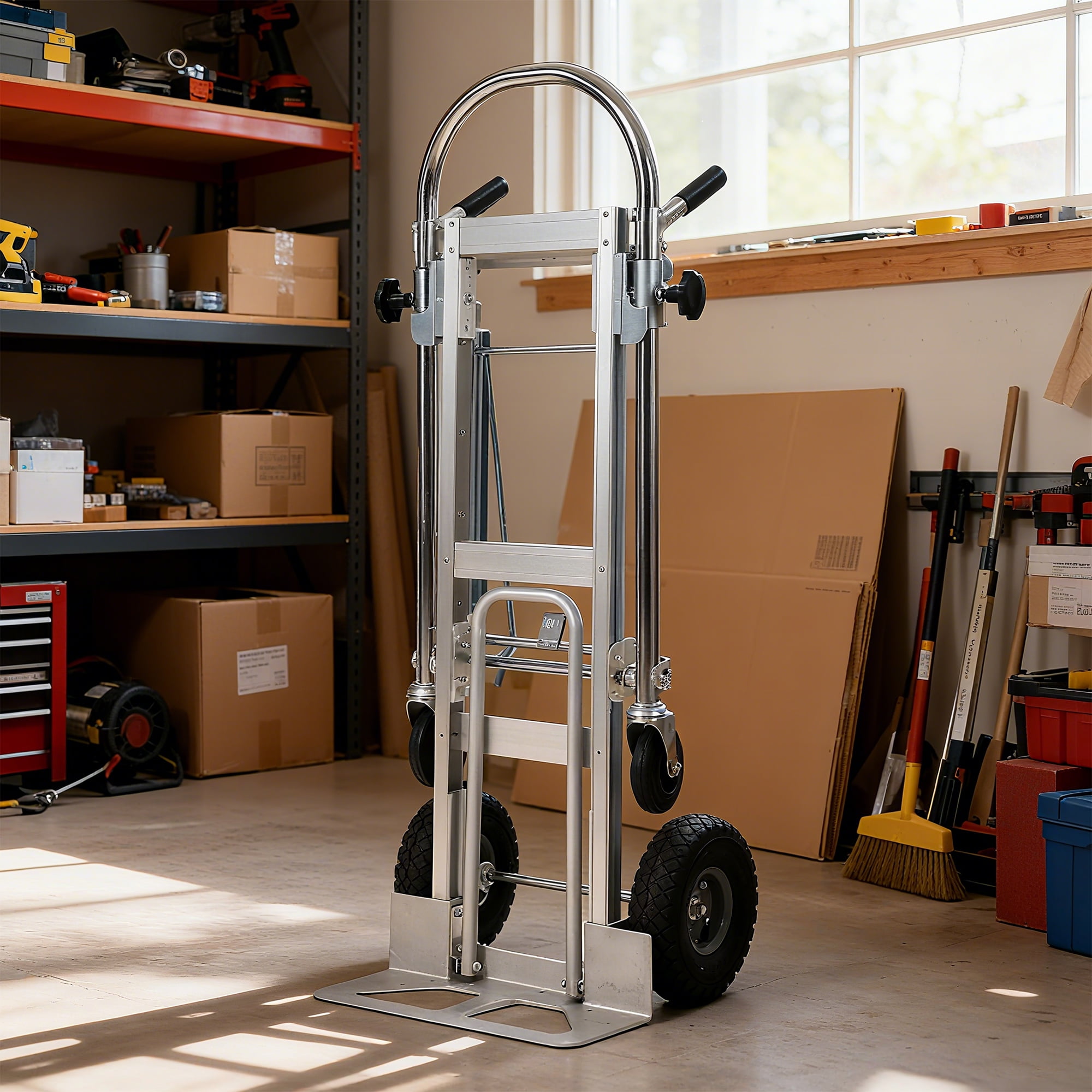 Huisuilinss Folding Hand Truck,Aluminum Convertible Hand Truck,Platform Truck Dolly Cart With 4 Wheel For Transport And Moving In Warehouse Supermarket Garden Grocery Office Home