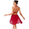 thumbnail image 4 of YiZYiF Women's Lyrical Dance Set Shiny Rhinestones Crop Top with Skirt 2-Piece Modern Dancing Dress Burgundy L, 4 of 7