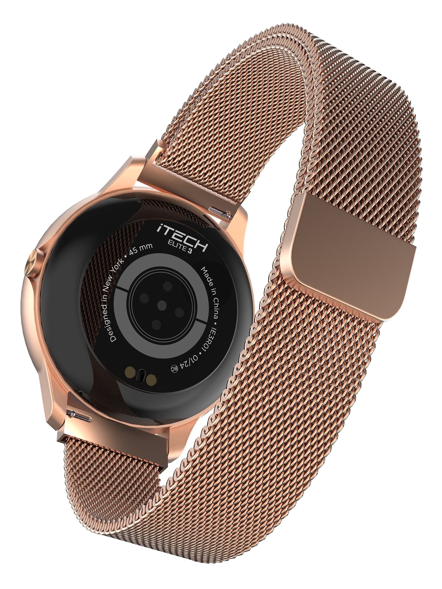 iTech Elite 3 Unisex Adult Round Smart Watch, Rose Gold, Silicone Strap