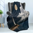 thumbnail image 4 of Lighthouse Soft Flannel Fleece Blanket, Lighthouse Moonlight Island Large Clouds Sea Seaside Waterfront Night Time Bay, Cozy Plush for Indoor and Outdoor Use, 50" x 70", Multicolor, by Ambesonne, 4 of 5