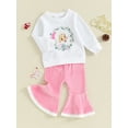 thumbnail image 3 of Suealasg Toddler Kids Girls Christmas Outfits Clothes Little Girls Long Sleeve Santa Claus Print Sweatshirt Flared Pants Sets 6M 1T 2T 3T 4T Child Girls 2Pcs Christmas Pants Set, 3 of 8