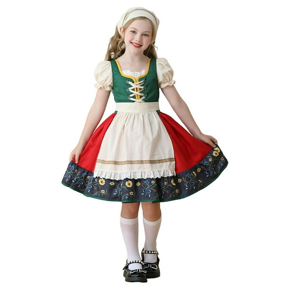 XXWXYD Bavarian German Dirndl Dress for Girls 𝖮ktoberfest Children Dress 𝖢arnival Halloween Dresss Traditional Festival Wear