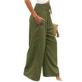 thumbnail image 2 of Mumubreal Women's Wide Leg Linen Pants Drawstring High Waist Palazzo Pants Flowy Beach Lounge Trousers with Pockets, 2 of 7