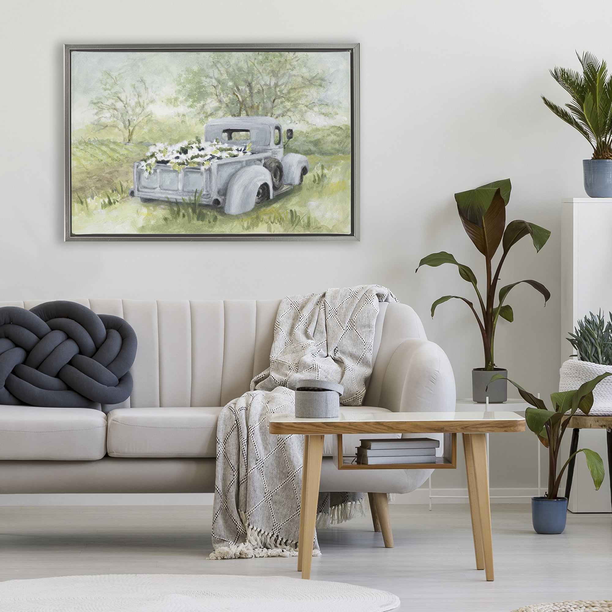 Stupell Industries Vintage Blue Truck Flower Sale Gray Framed Floater Canvas Wall Art, design by Lanie Loreth