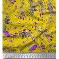 thumbnail image 1 of Soimoi Yellow Rayon Fabric Insects,Rose & Leaves Decor Fabric Printed Yard 42 Inch Wide, 1 of 3