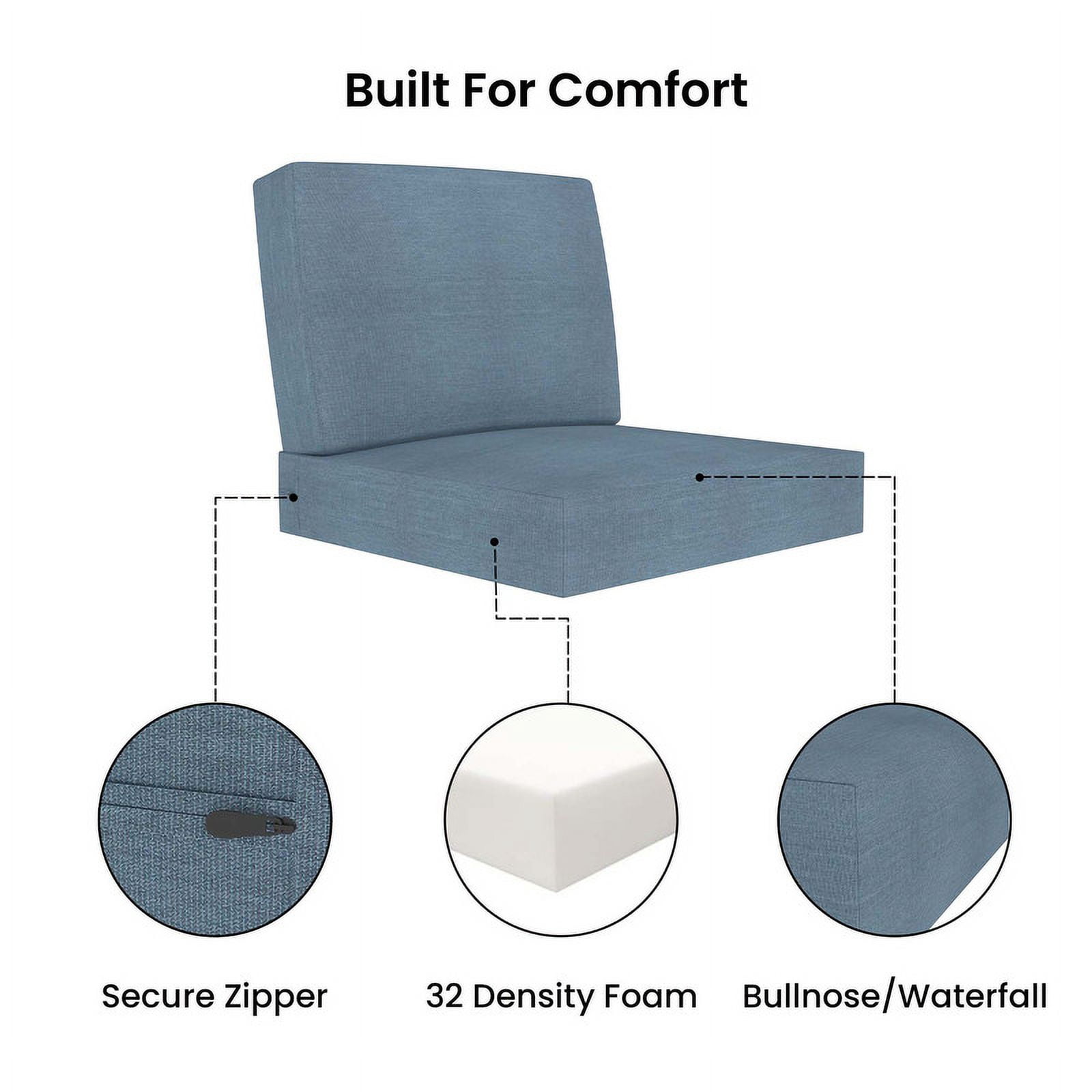 Covers&All Outdoor Sunbrella Deep Seat Cushion Set, Water, UV & Fade Resistant Patio Chair Cushions, High-Density 5" Thick Seat & Back Cushions for Outdoor Furniture
