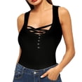 thumbnail image 2 of FINALGANG Womens Tank Solid Color Sleeveless Top With Crisscross Lace Up Henley Neck Slim Fit Casual Top For Daily Going Out Wear Classic Top, 2 of 5