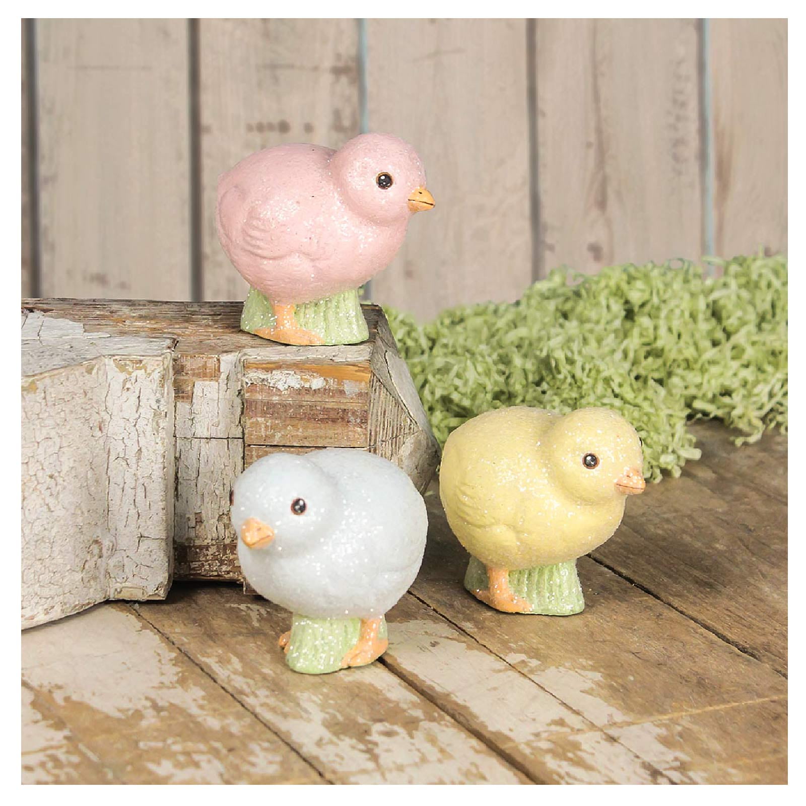 Bethany Lowe Set/3 Egg Dyed Resin Spring Easter Chick Retro Vintage